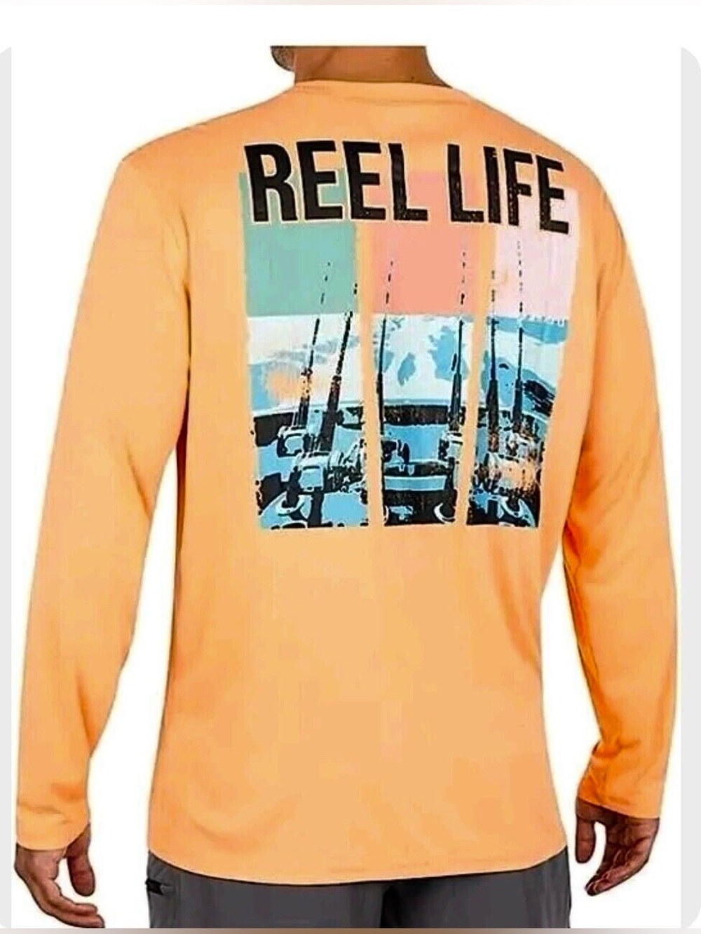 REEL LIFE Sun Defender Orange Long Sleeve Graphic Tee UV Protection